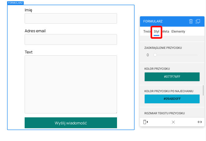 ustawienia stylu formularza